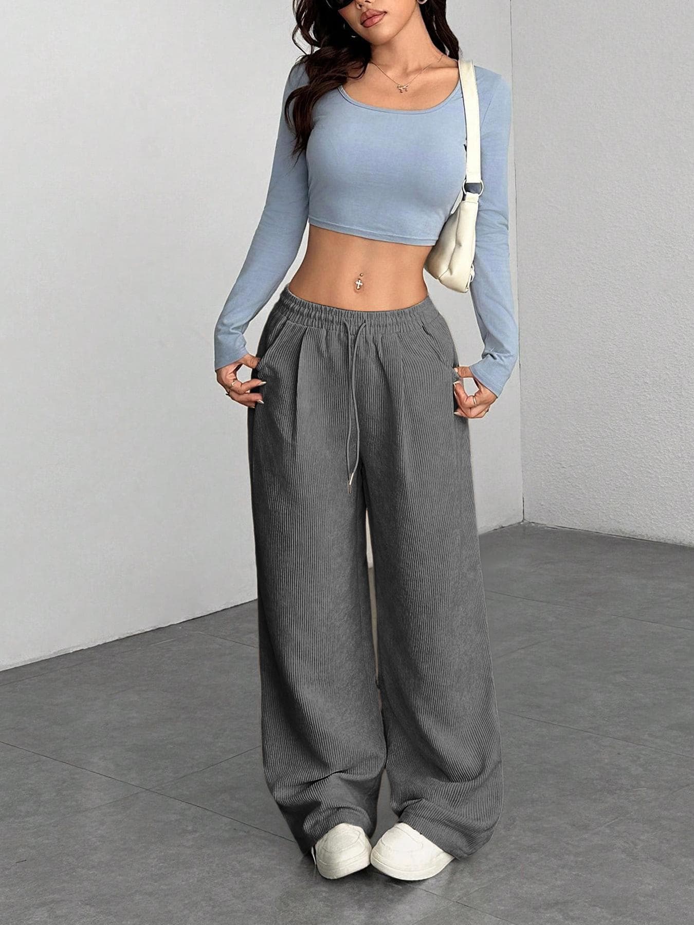 Corduroy Wide-Leg Trousers, image 8
