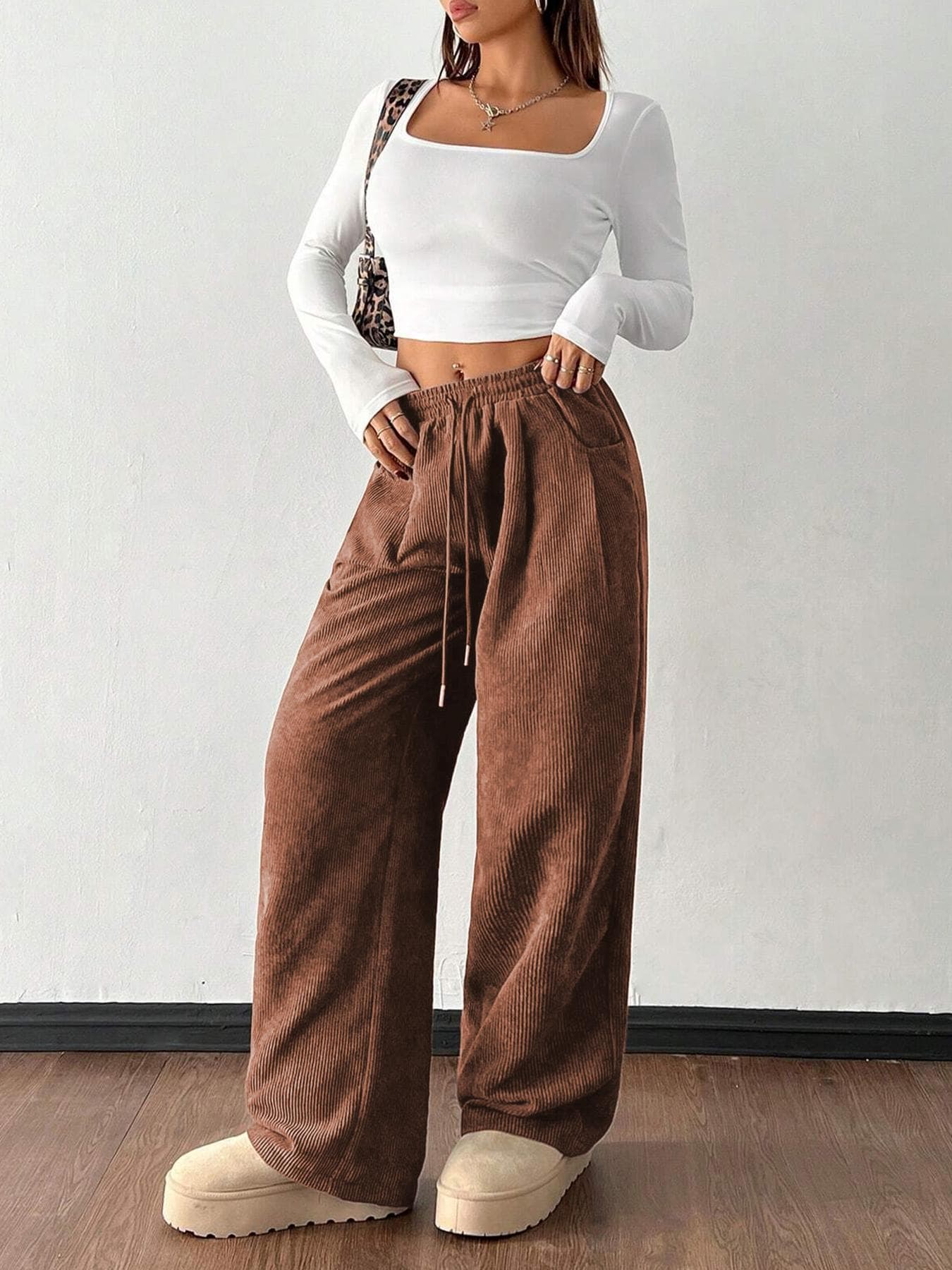 Corduroy Wide-Leg Trousers, image 3